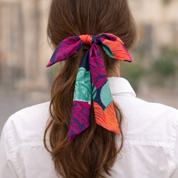 Twilly Skinny Scarf Floral Tropical Print Hair Bag Neck Tie Wrap - Picture 4 of 6
